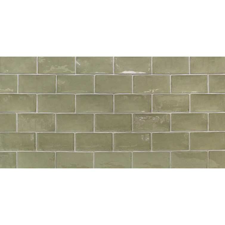 Messi 3" x 6" Polished Green Ceramic Subway Wall Tile