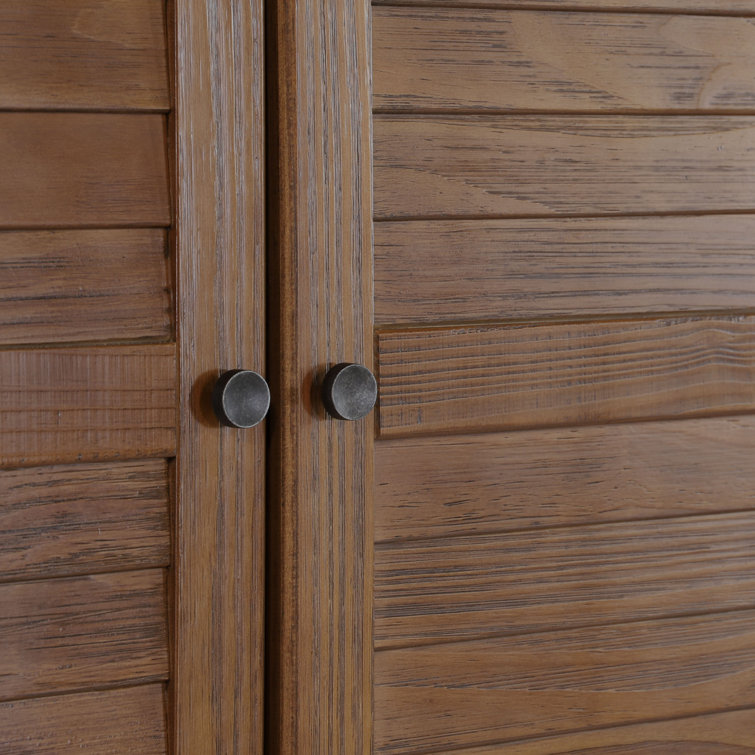 Brushed Walnut Coastal Solid Wood Armoire with Louvered Doors