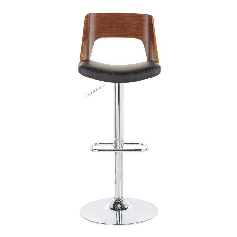 Valencia Black Adjustable Swivel Barstool with Wood and Metal