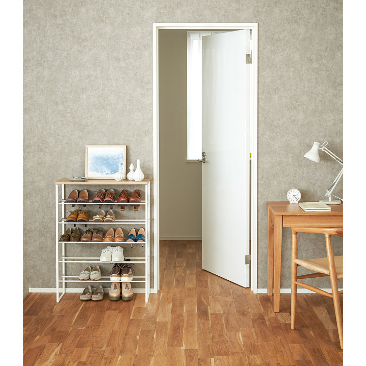 Tiered Minimalist White Steel Shoe Rack with Wood Top