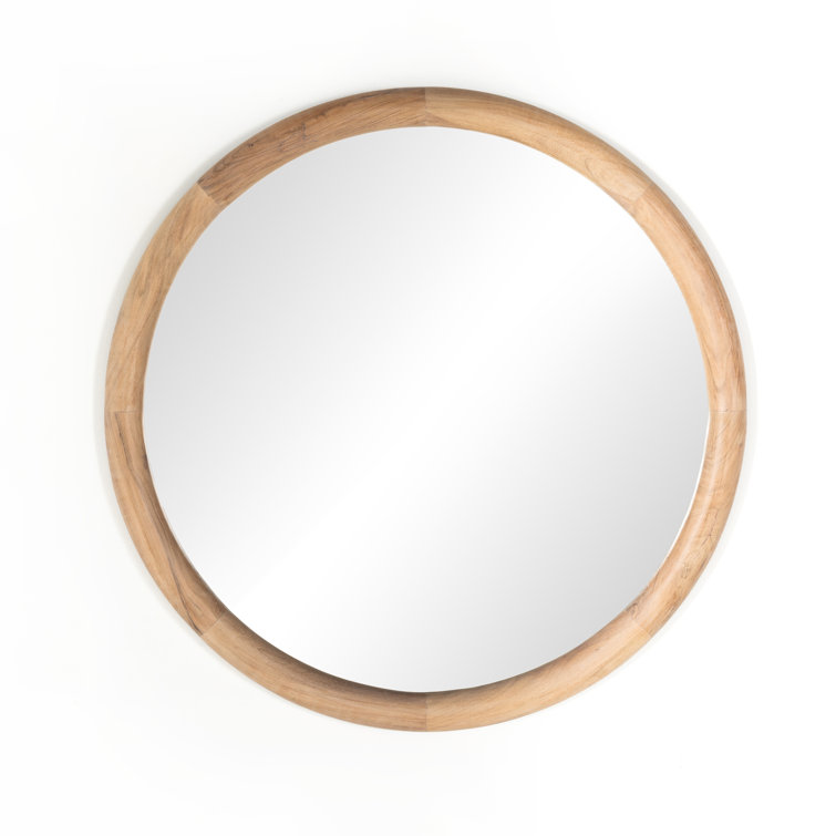 Whitewash Acacia Round Wood Wall Mirror