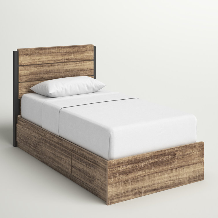 Twin Weathered Oak Platform Bed with Storage Drawers
