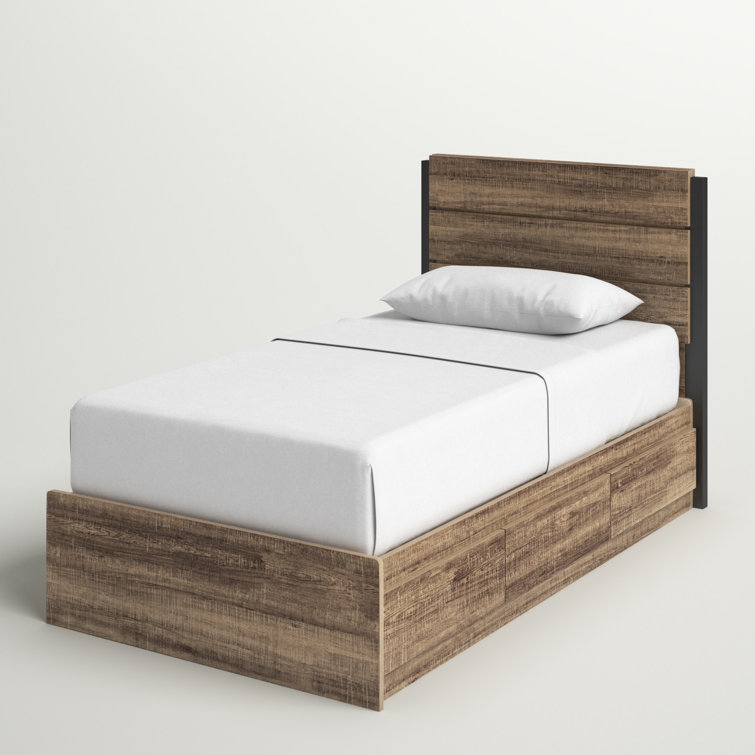Twin Weathered Oak Platform Bed with Storage Drawers