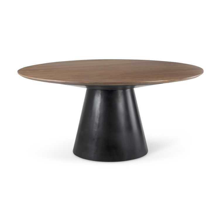 Mitchell 63'' Round Medium Brown Wood Dining Table with Black Iron Base