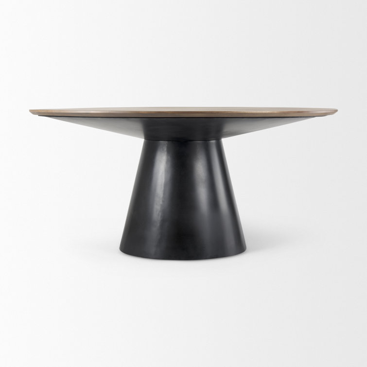 Mitchell 63'' Round Medium Brown Wood Dining Table with Black Iron Base