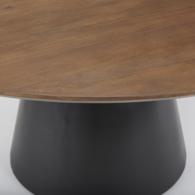 Mitchell 63'' Round Medium Brown Wood Dining Table with Black Iron Base