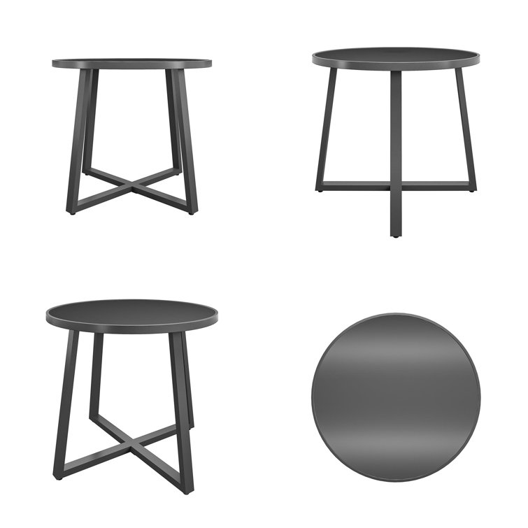 COSCO 35" Round Dark Gray Glass Top Indoor/Outdoor Dining Table