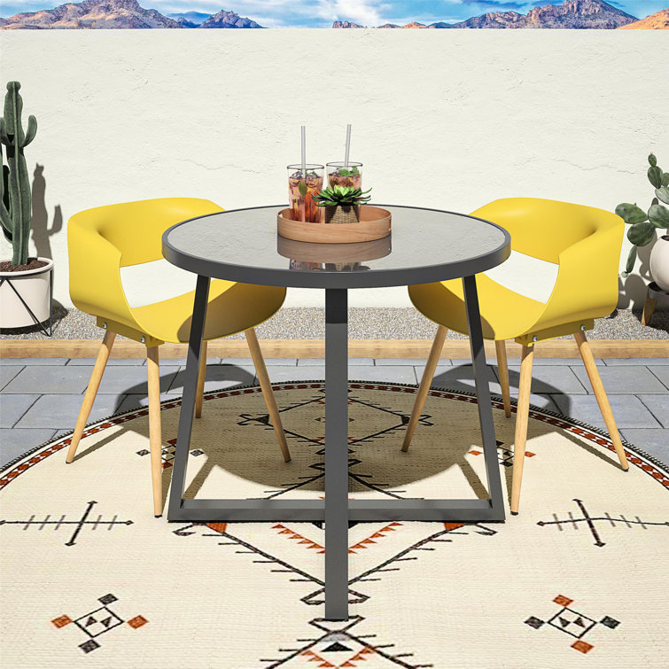 COSCO 35" Round Dark Gray Glass Top Indoor/Outdoor Dining Table