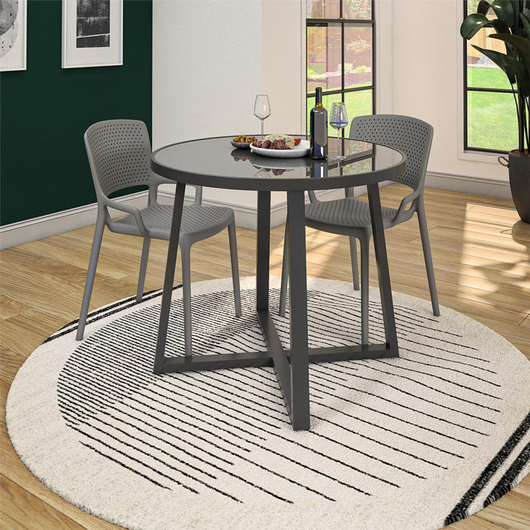 COSCO 35" Round Dark Gray Glass Top Indoor/Outdoor Dining Table