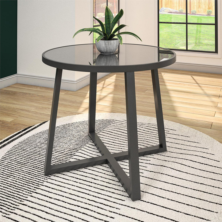 COSCO 35" Round Dark Gray Glass Top Indoor/Outdoor Dining Table