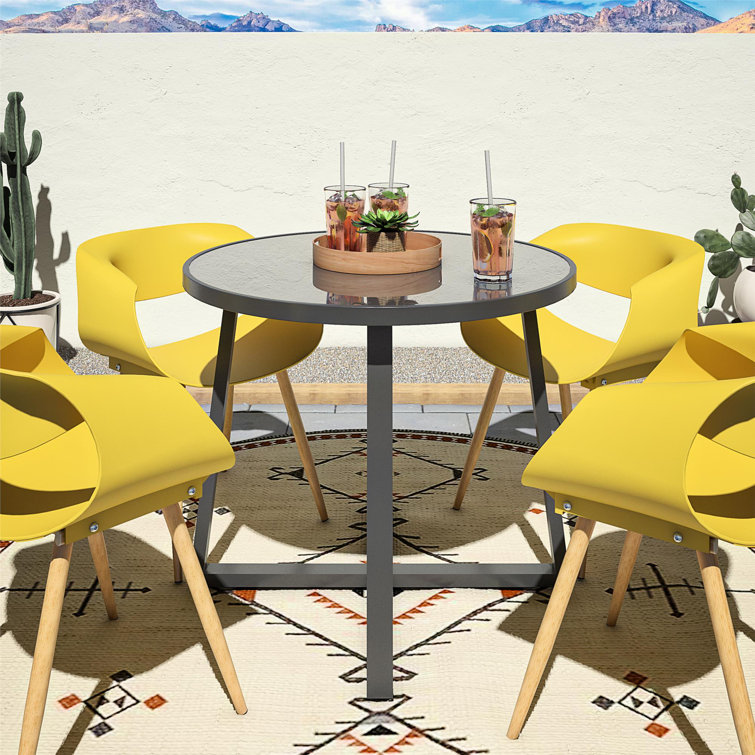 COSCO 35" Round Dark Gray Glass Top Indoor/Outdoor Dining Table