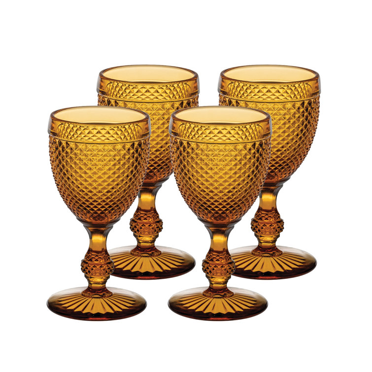 Amber Diamond Tip Traditional Wine Glass Set of 4