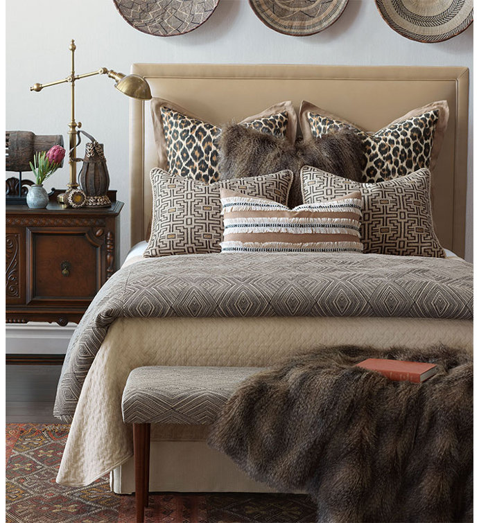 Naya Breeze Beige and White Linen Striped Lumbar Pillow