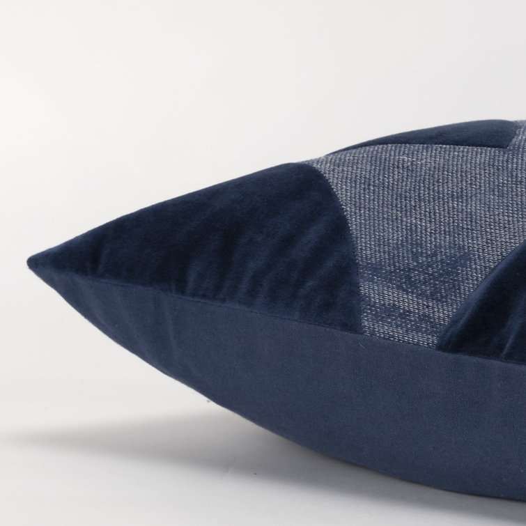 20" Navy Blue Cotton Embroidered Geometric Throw Pillow