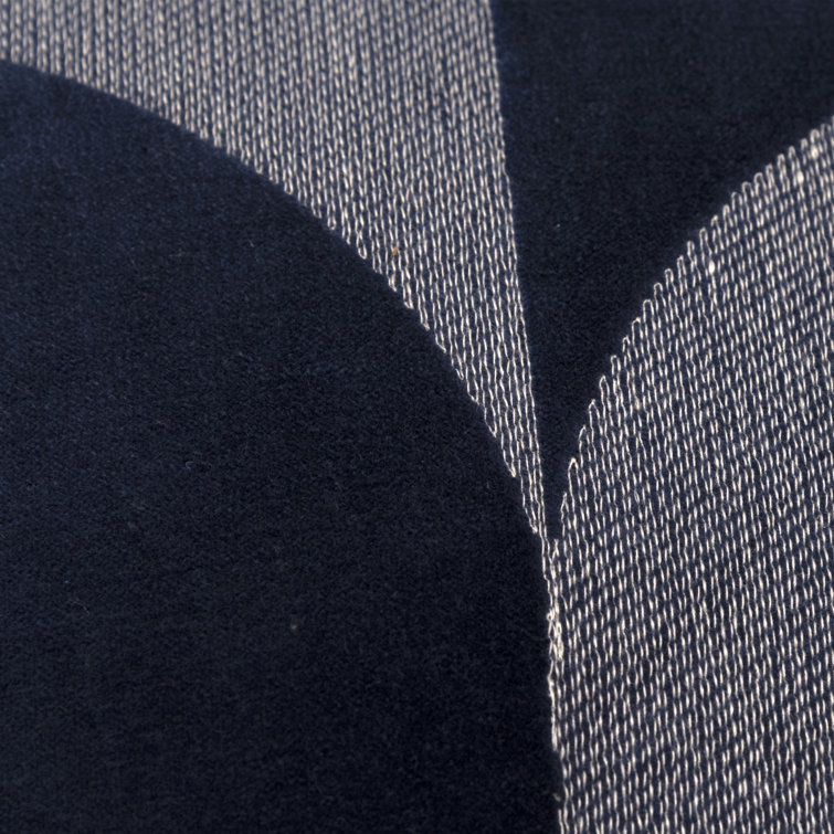 20" Navy Blue Cotton Embroidered Geometric Throw Pillow