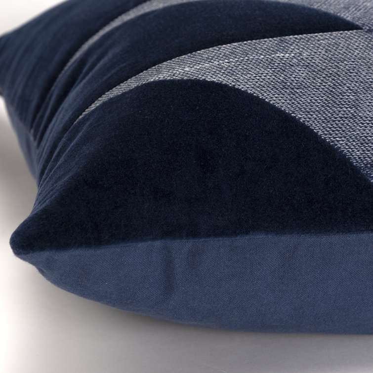 20" Navy Blue Cotton Embroidered Geometric Throw Pillow