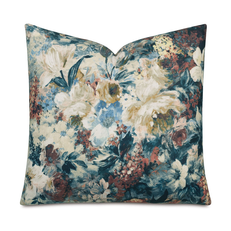 Jewel Toned Floral Linen Blend Square Throw Pillow