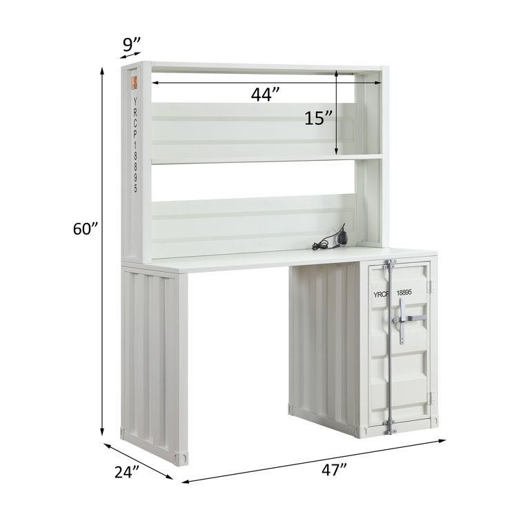 White Wood Writing Desk with Hutch and Drawer