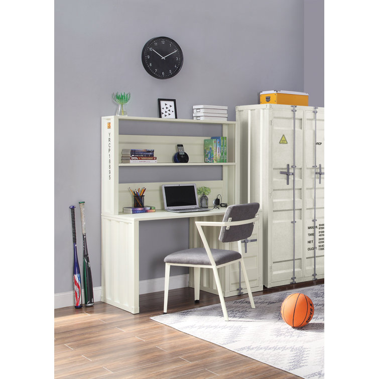White Wood Writing Desk with Hutch and Drawer