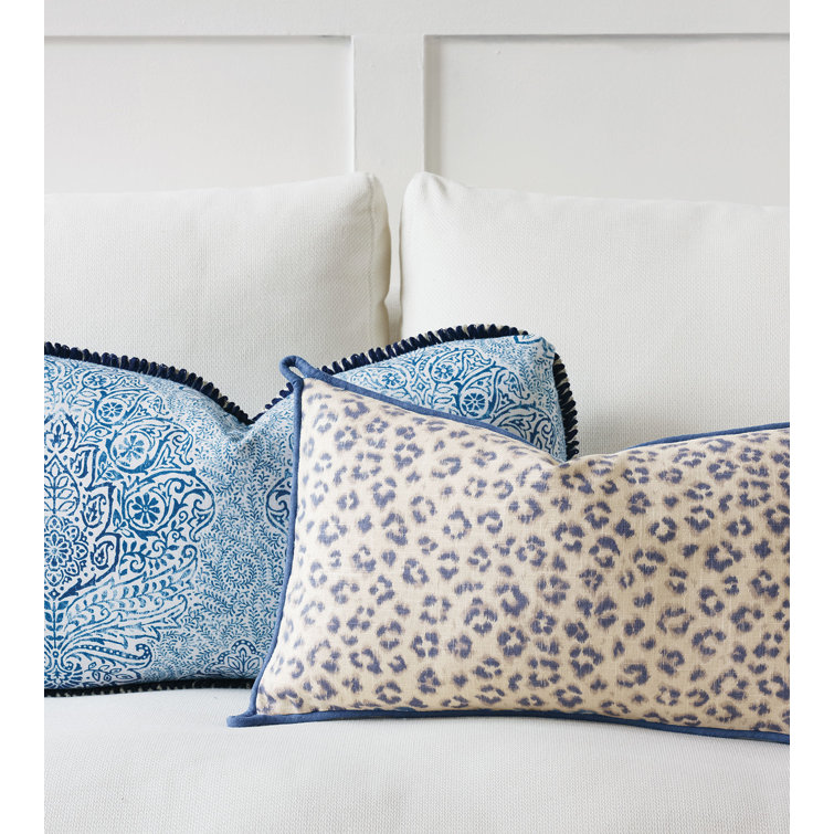 Charlotte Moss Capri Linen Feathers Animal Print Lumbar Pillow