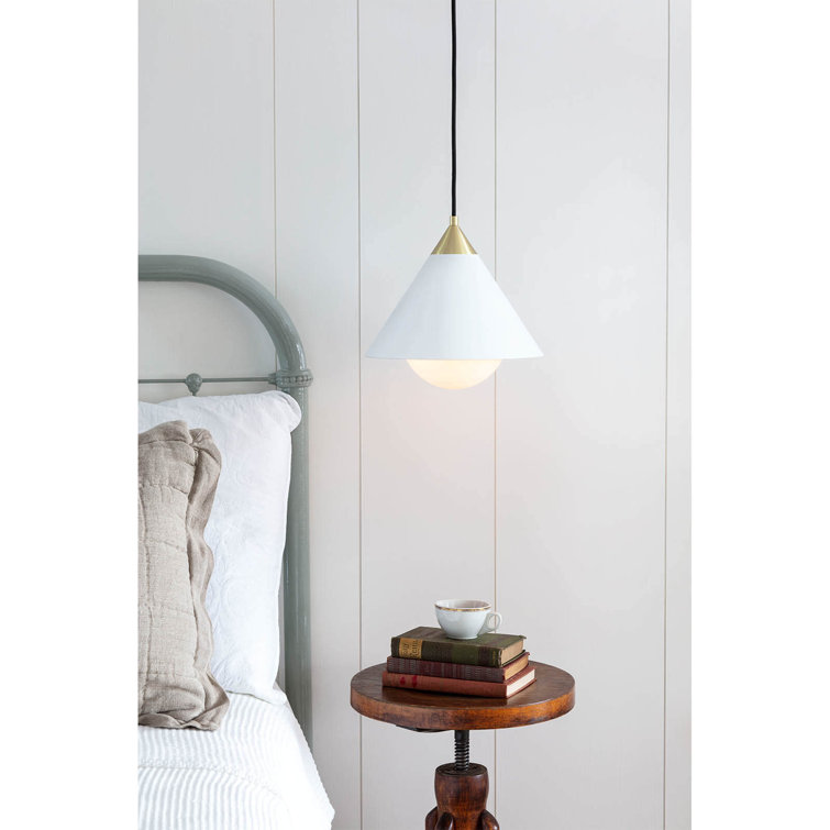 White and Natural Brass Globe Pendant Light