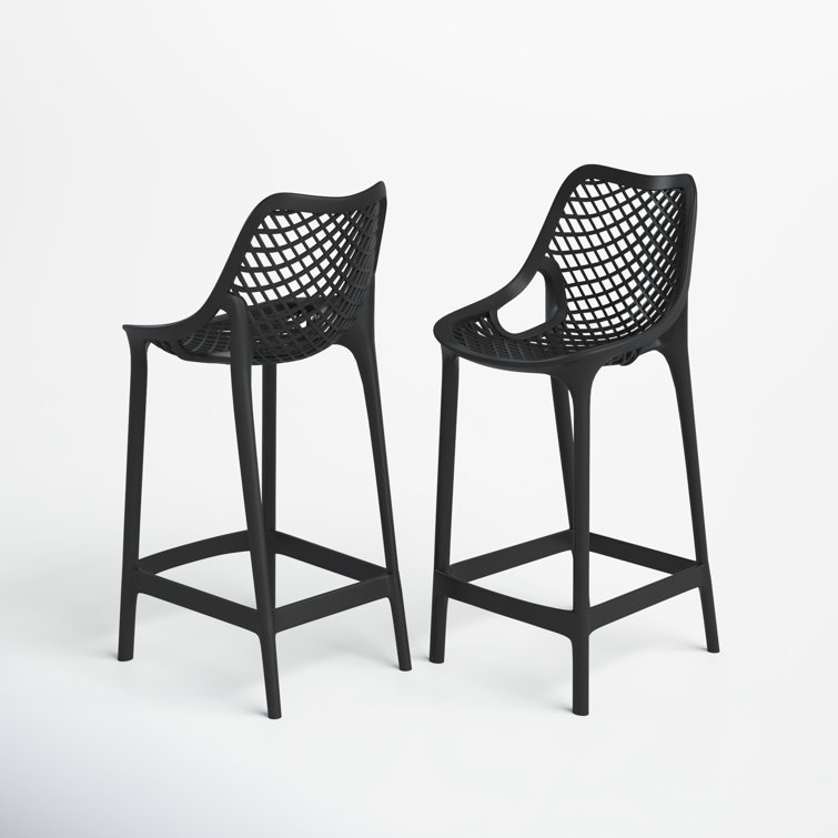 Black Plastic Outdoor Bar Stools with Footrest, Set of 2