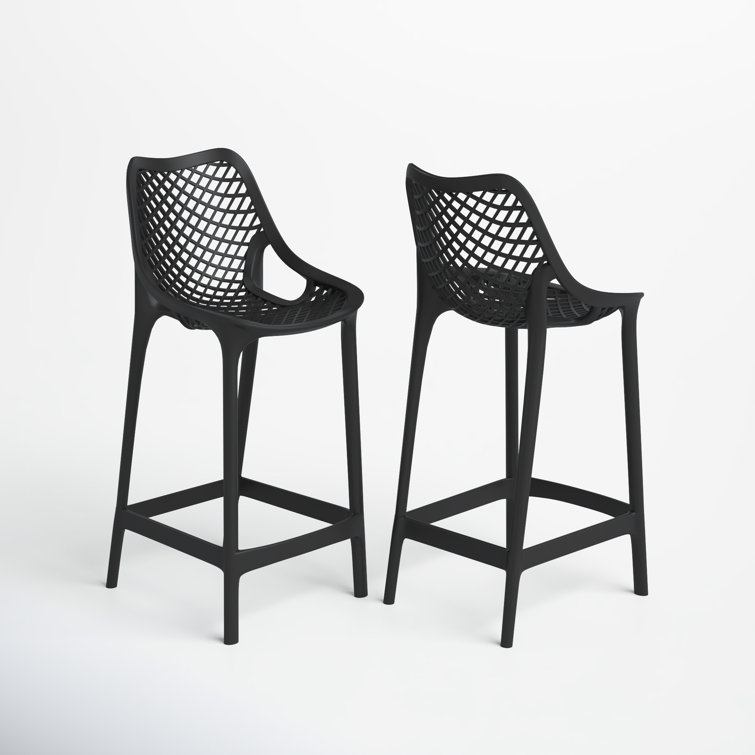 Black Plastic Outdoor Bar Stools with Footrest, Set of 2