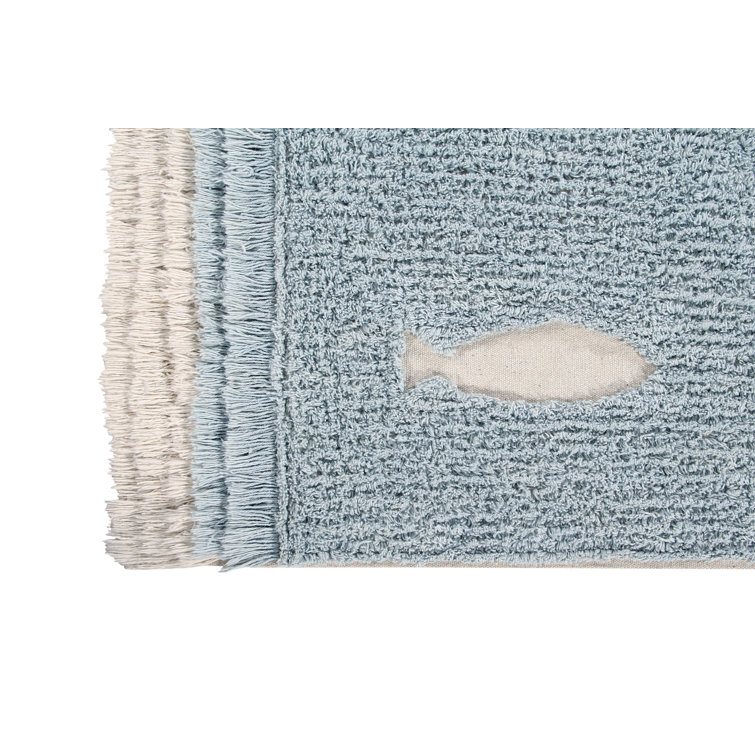 Ocean Shore Blue and Beige Wool Cotton Washable Rug 4' x 6'