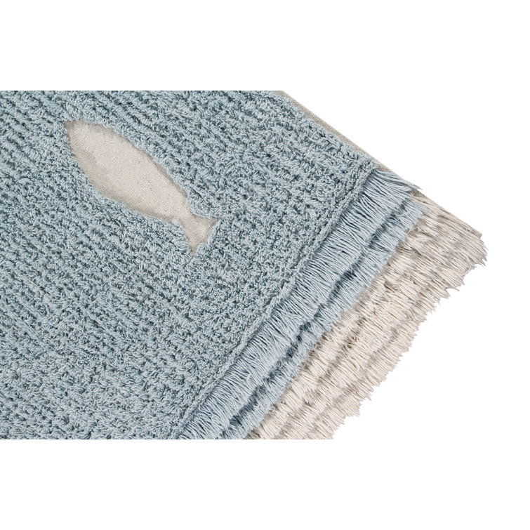 Ocean Shore Blue and Beige Wool Cotton Washable Rug 4' x 6'