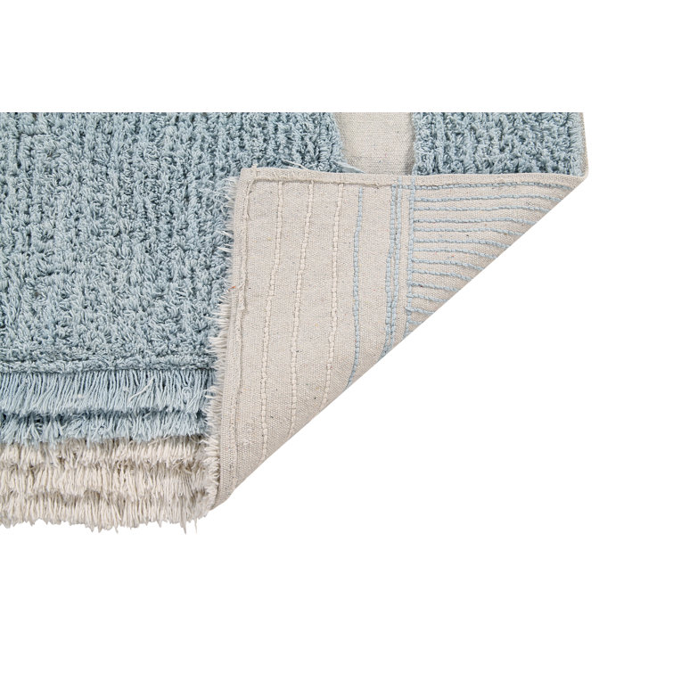 Ocean Shore Blue and Beige Wool Cotton Washable Rug 4' x 6'