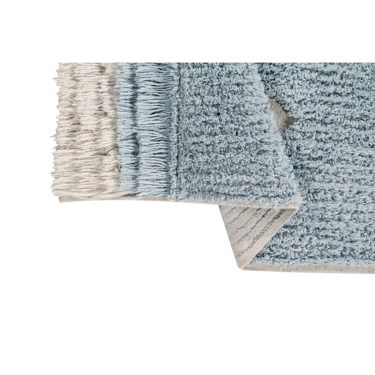 Ocean Shore Blue and Beige Wool Cotton Washable Rug 4' x 6'