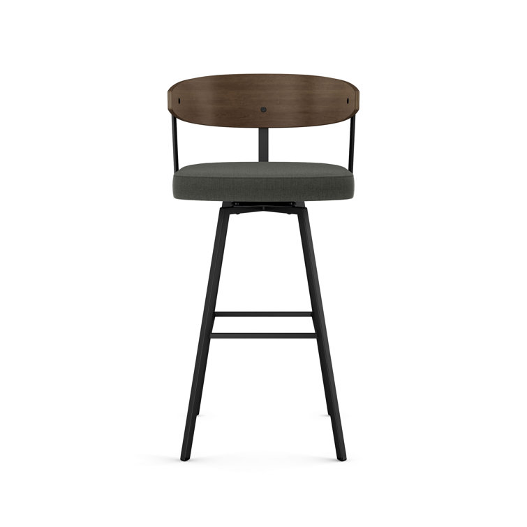 Charcoal Gray Swivel Bar Stool with Wooden Back