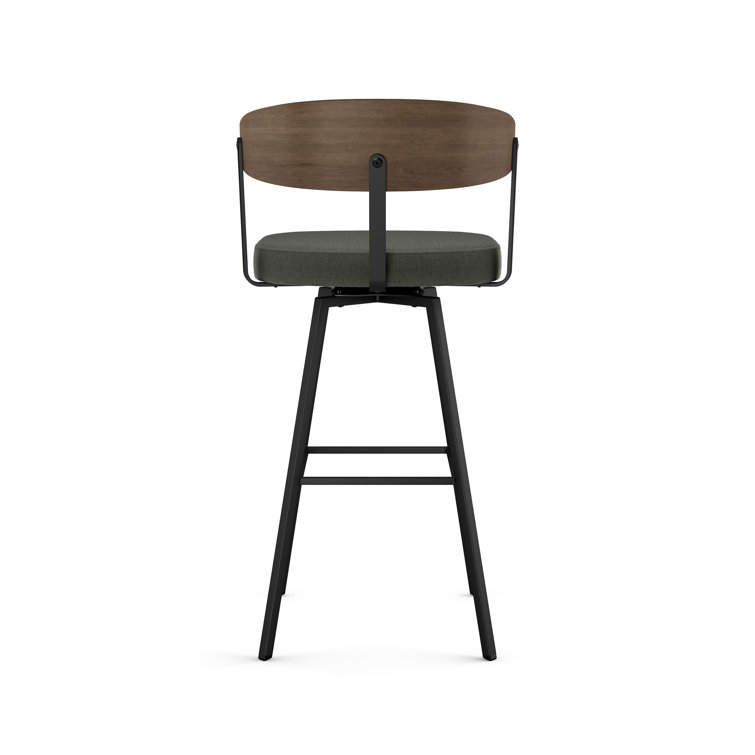 Charcoal Gray Swivel Bar Stool with Wooden Back