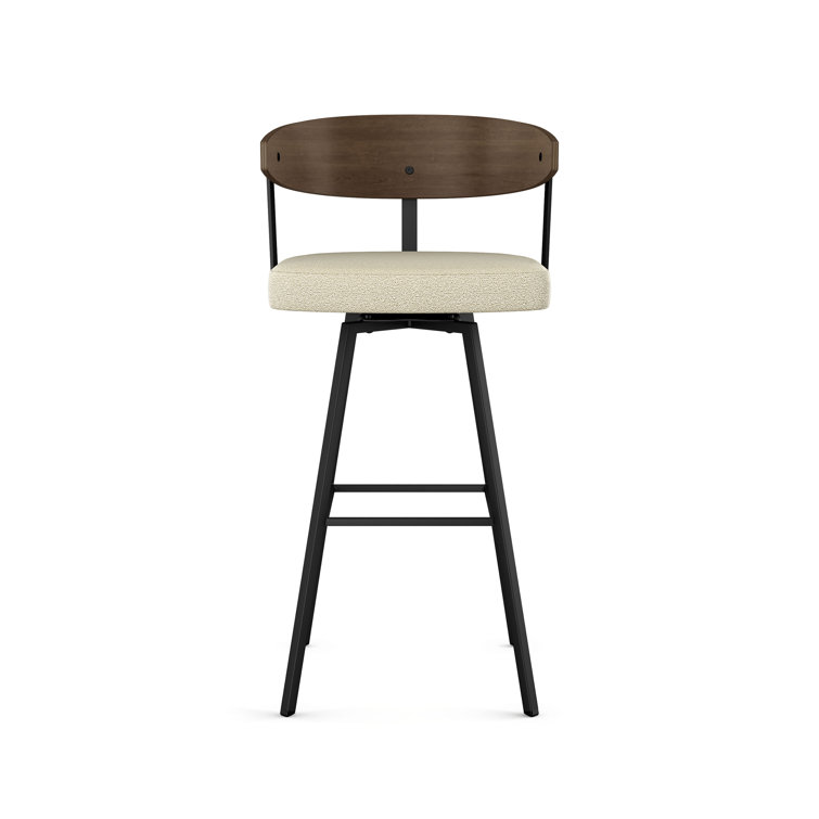 Cream Bouclé Swivel Counter Stool with Wooden Back