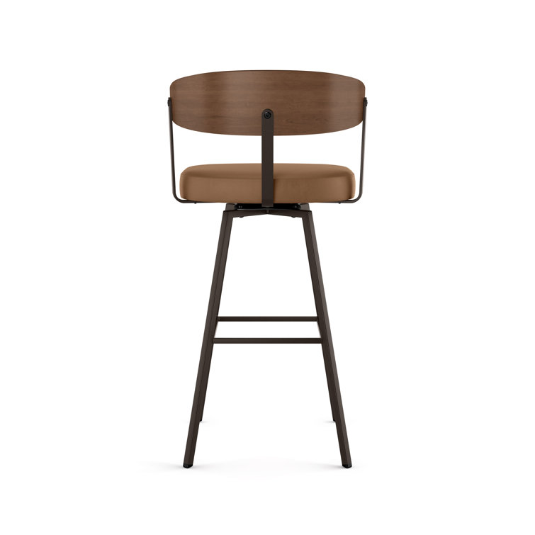 Tan Faux Leather and Dark Brown Wood Swivel Counter Stool