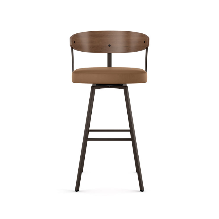 Tan Faux Leather and Dark Brown Wood Swivel Counter Stool