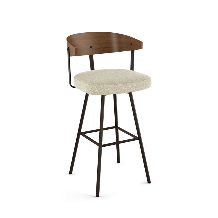 Cream and Dark Brown Swivel Counter Stool with Wooden Back