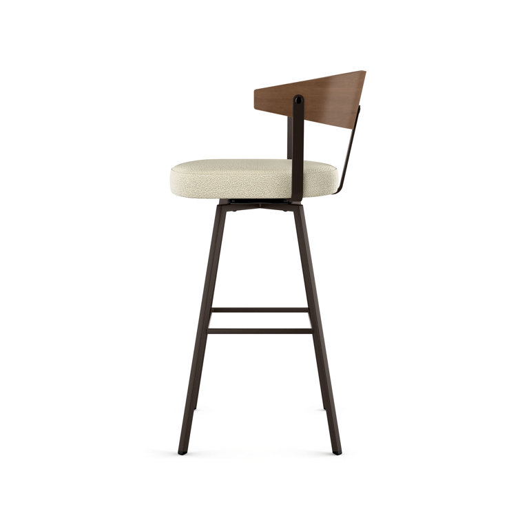 Cream and Dark Brown Swivel Counter Stool with Wooden Back