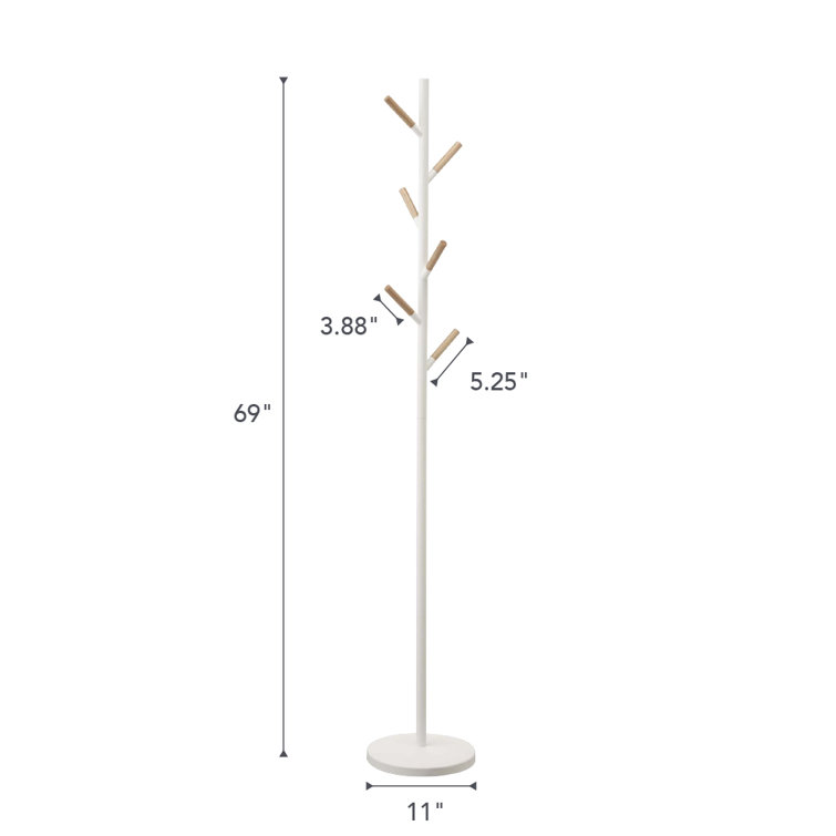 Modern Freestanding White Steel Coat Rack with Wooden Accents