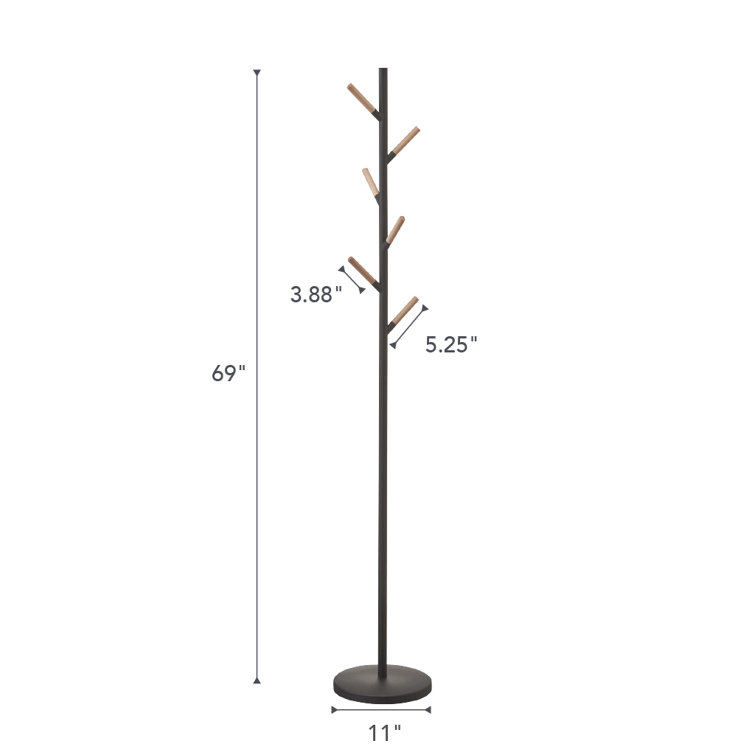 Sleek Yamazaki Black Freestanding Coat Rack with Wood-Tipped Hooks