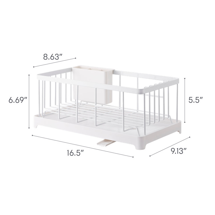 Sleek 16.5'' White Steel Dish Drainer Rack with Utensil Cup