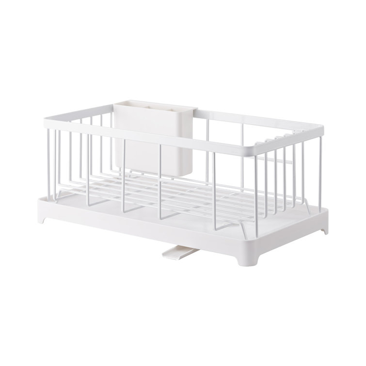 Sleek 16.5'' White Steel Dish Drainer Rack with Utensil Cup