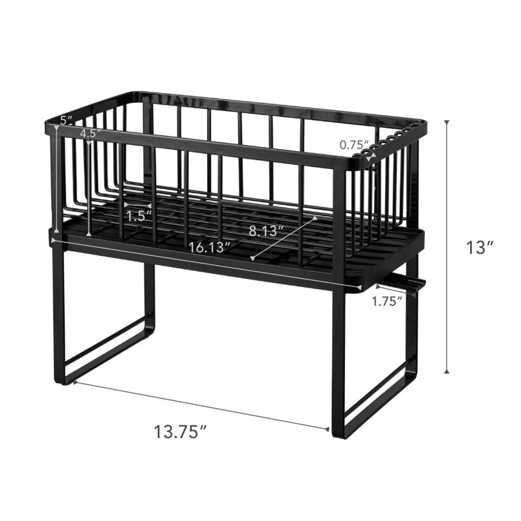 Black Two-Tier Metal Dish Rack with Utensil Holder