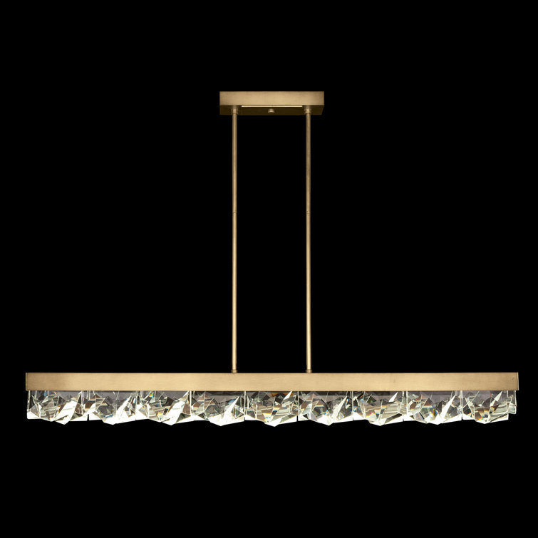 Strata Gold Leaf 3-Light LED Island Pendant with Hand-Carved Crystals