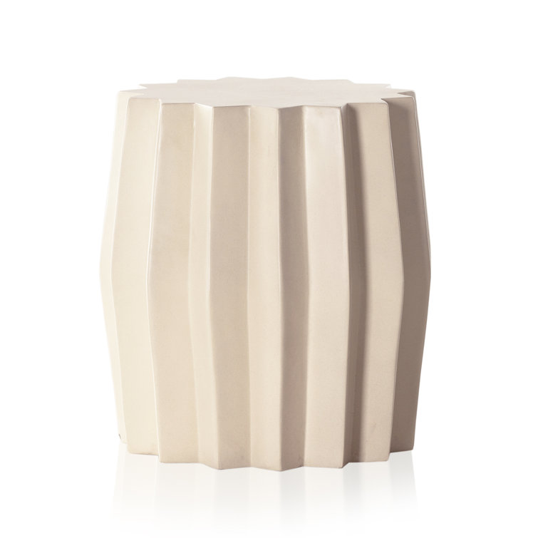 Sculptural Modern Parchment White Fluted Concrete End Table