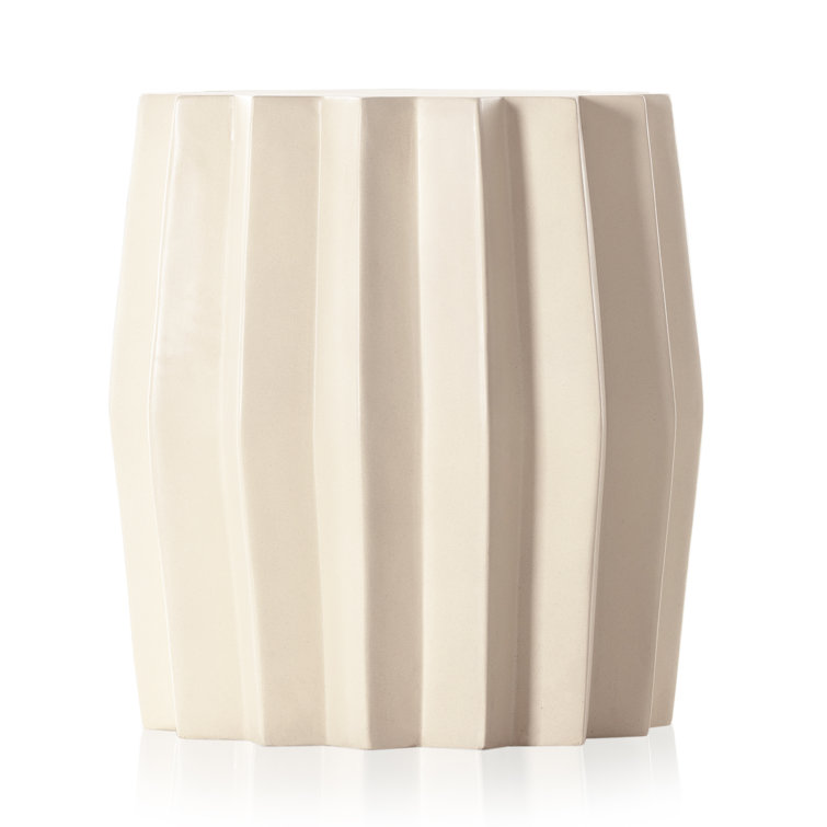 Sculptural Modern Parchment White Fluted Concrete End Table