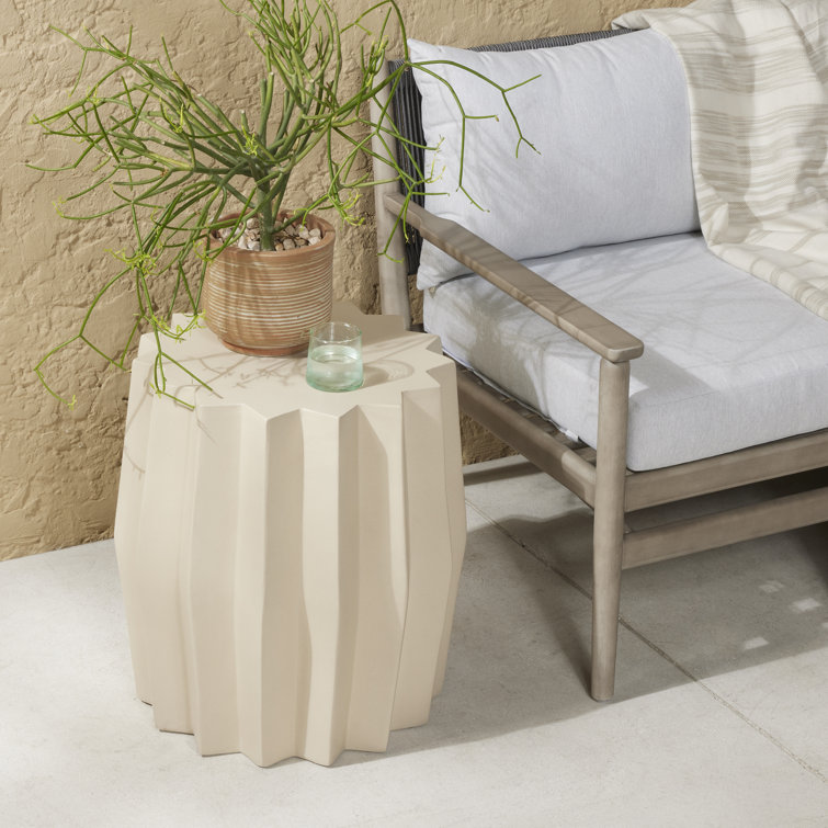 Sculptural Modern Parchment White Fluted Concrete End Table