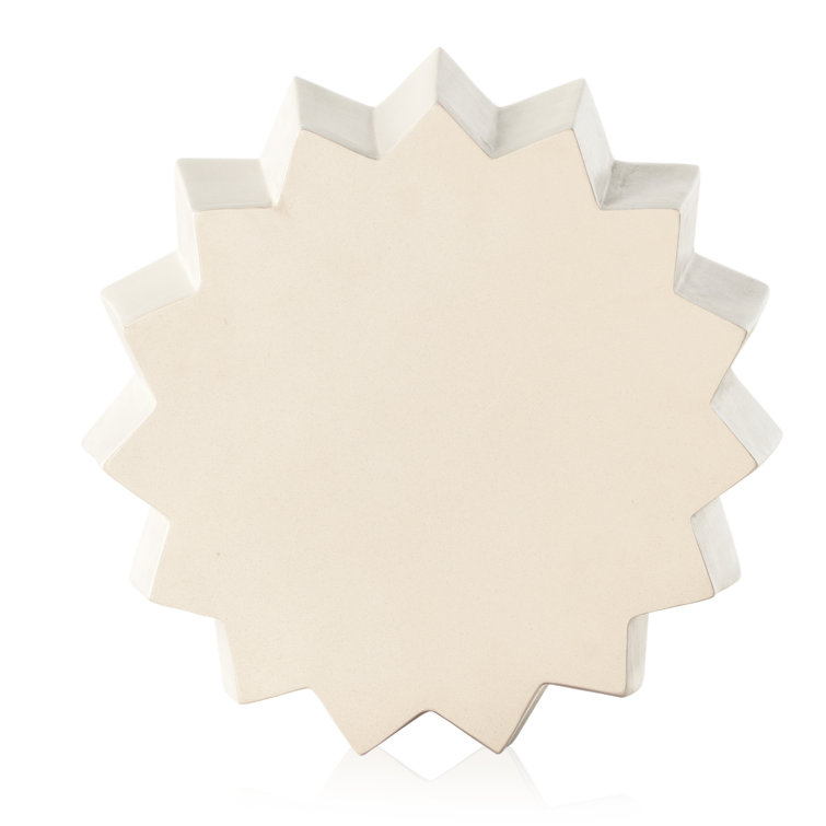 Sculptural Modern Parchment White Fluted Concrete End Table