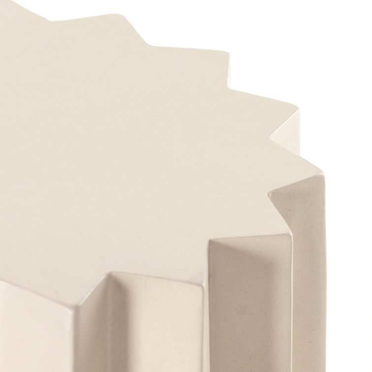 Sculptural Modern Parchment White Fluted Concrete End Table