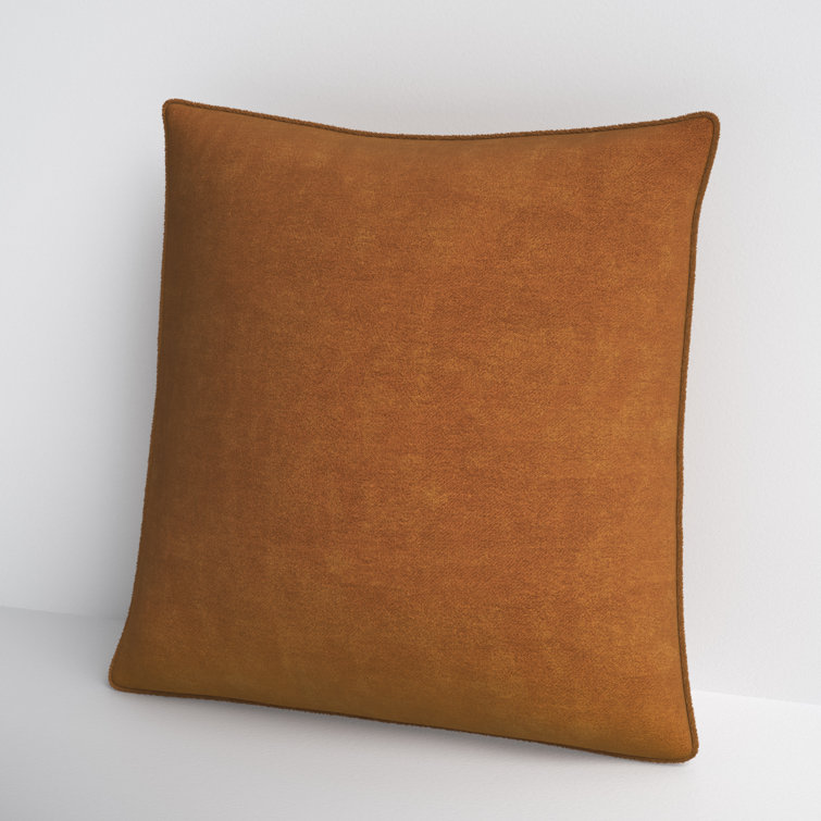 Tan Cotton Square Embroidered Throw Pillow with Fringed Edges